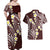 Plumeria With Oxblood Polynesian Tattoo Pattern Couples Matching Off Shoulder Maxi Dress and Hawaiian Shirt