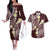 Plumeria With Oxblood Polynesian Tattoo Pattern Couples Matching Off The Shoulder Long Sleeve Dress and Hawaiian Shirt