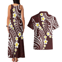 Plumeria With Oxblood Polynesian Tattoo Pattern Couples Matching Tank Maxi Dress and Hawaiian Shirt LT05 - Polynesian Pride