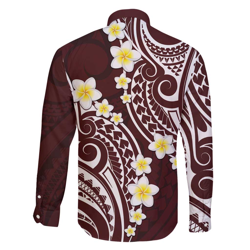 Plumeria With Oxblood Polynesian Tattoo Pattern Family Matching Long Sleeve Bodycon Dress and Hawaiian Shirt LT05 - Polynesian Pride