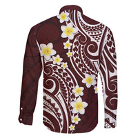 Plumeria With Oxblood Polynesian Tattoo Pattern Family Matching Long Sleeve Bodycon Dress and Hawaiian Shirt LT05 - Polynesian Pride
