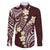 Plumeria With Oxblood Polynesian Tattoo Pattern Family Matching Off The Shoulder Long Sleeve Dress and Hawaiian Shirt