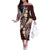 Plumeria With Oxblood Polynesian Tattoo Pattern Family Matching Off The Shoulder Long Sleeve Dress and Hawaiian Shirt