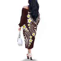 Plumeria With Oxblood Polynesian Tattoo Pattern Family Matching Off The Shoulder Long Sleeve Dress and Hawaiian Shirt