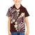 Plumeria With Oxblood Polynesian Tattoo Pattern Family Matching Off The Shoulder Long Sleeve Dress and Hawaiian Shirt