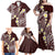 Plumeria With Oxblood Polynesian Tattoo Pattern Family Matching Off Shoulder Maxi Dress and Hawaiian Shirt