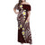 Plumeria With Oxblood Polynesian Tattoo Pattern Family Matching Off Shoulder Maxi Dress and Hawaiian Shirt