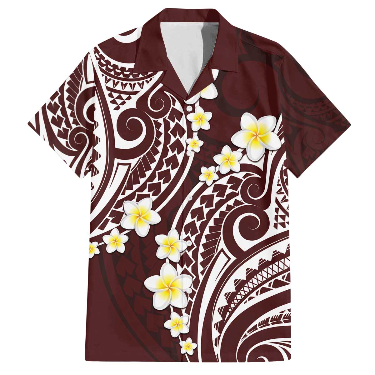 Plumeria With Oxblood Polynesian Tattoo Pattern Family Matching Puletasi and Hawaiian Shirt LT05 Dad's Shirt - Short Sleeve Red - Polynesian Pride