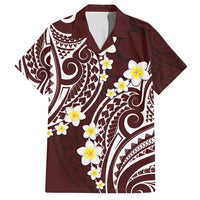 Plumeria With Oxblood Polynesian Tattoo Pattern Family Matching Summer Maxi Dress and Hawaiian Shirt LT05 Dad's Shirt - Short Sleeve Red - Polynesian Pride
