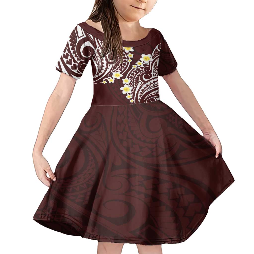 Plumeria With Oxblood Polynesian Tattoo Pattern Family Matching Tank Maxi Dress and Hawaiian Shirt