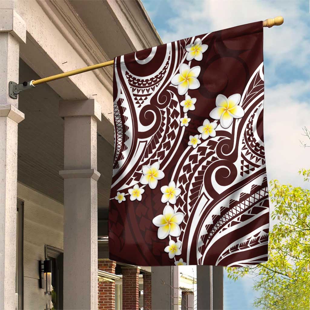 Plumeria With Oxblood Polynesian Tattoo Pattern Garden Flag