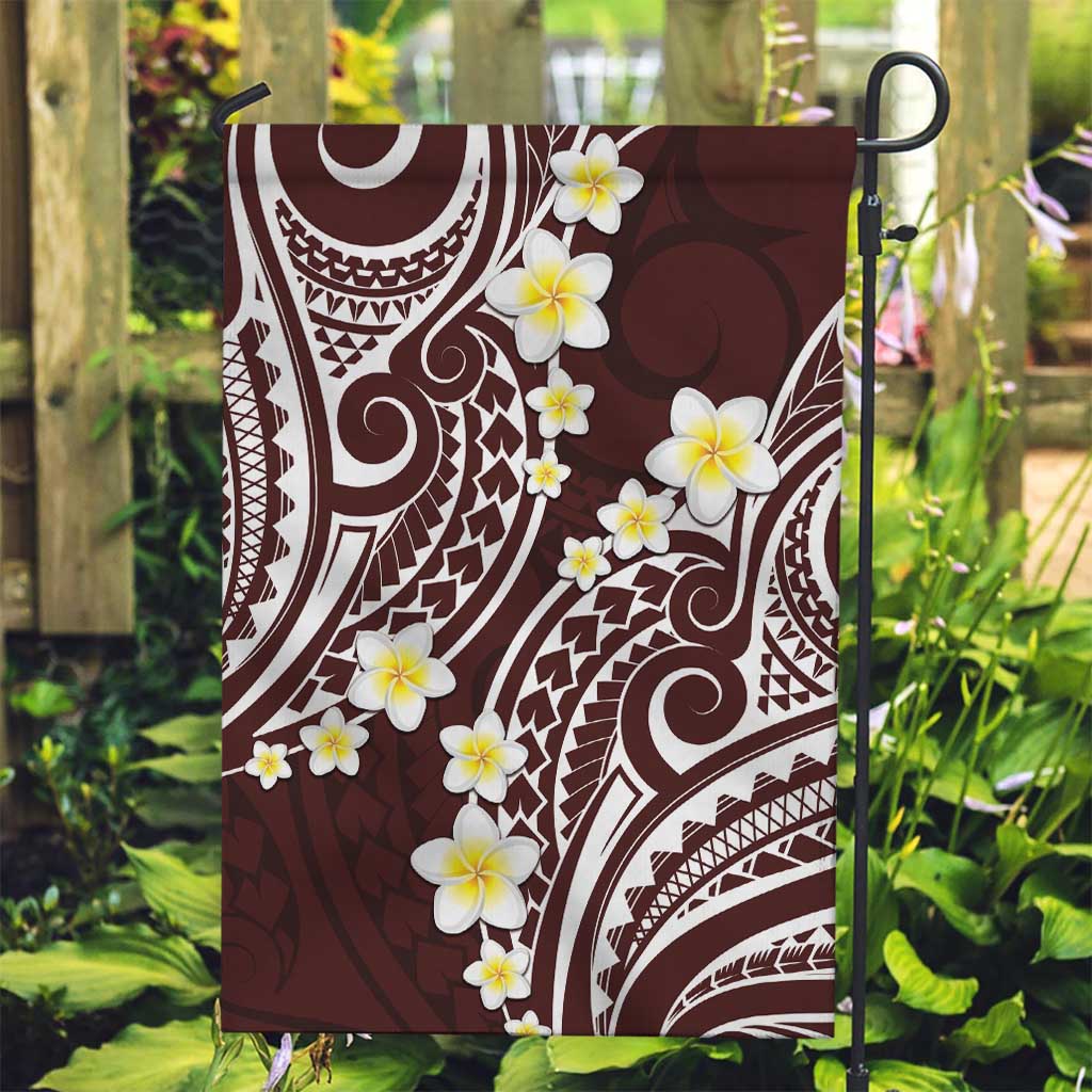 Plumeria With Oxblood Polynesian Tattoo Pattern Garden Flag LT05 Garden Flag Red - Polynesian Pride