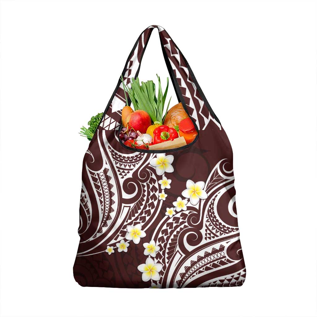 Plumeria With Oxblood Polynesian Tattoo Pattern Grocery Bag LT05 1-pack One Size Red - Polynesian Pride