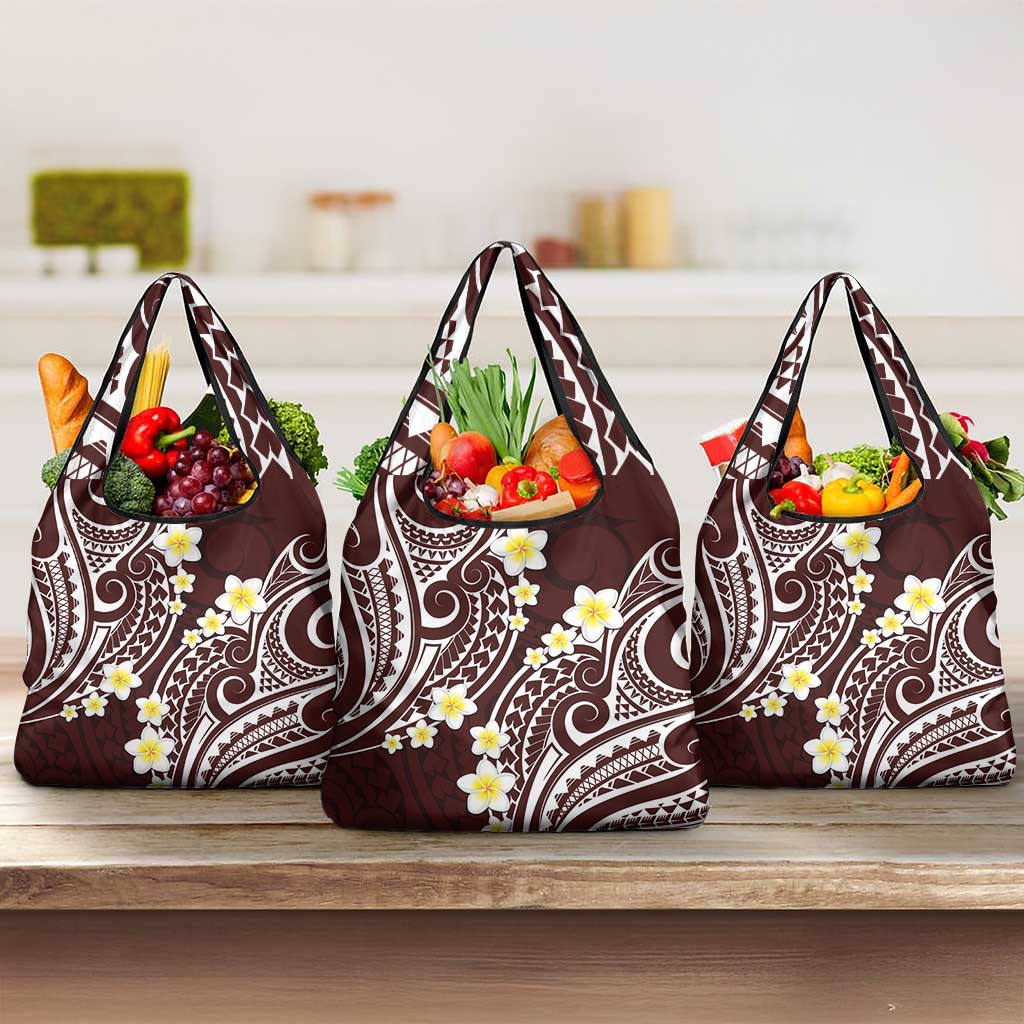 Plumeria With Oxblood Polynesian Tattoo Pattern Grocery Bag LT05 3-pack One Size Red - Polynesian Pride