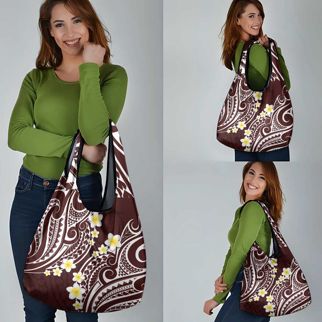 Plumeria With Oxblood Polynesian Tattoo Pattern Grocery Bag LT05 - Polynesian Pride
