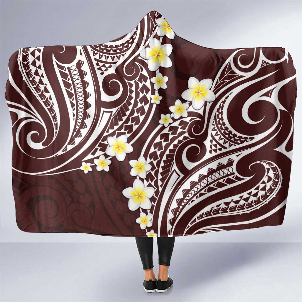Plumeria With Oxblood Polynesian Tattoo Pattern Hooded Blanket