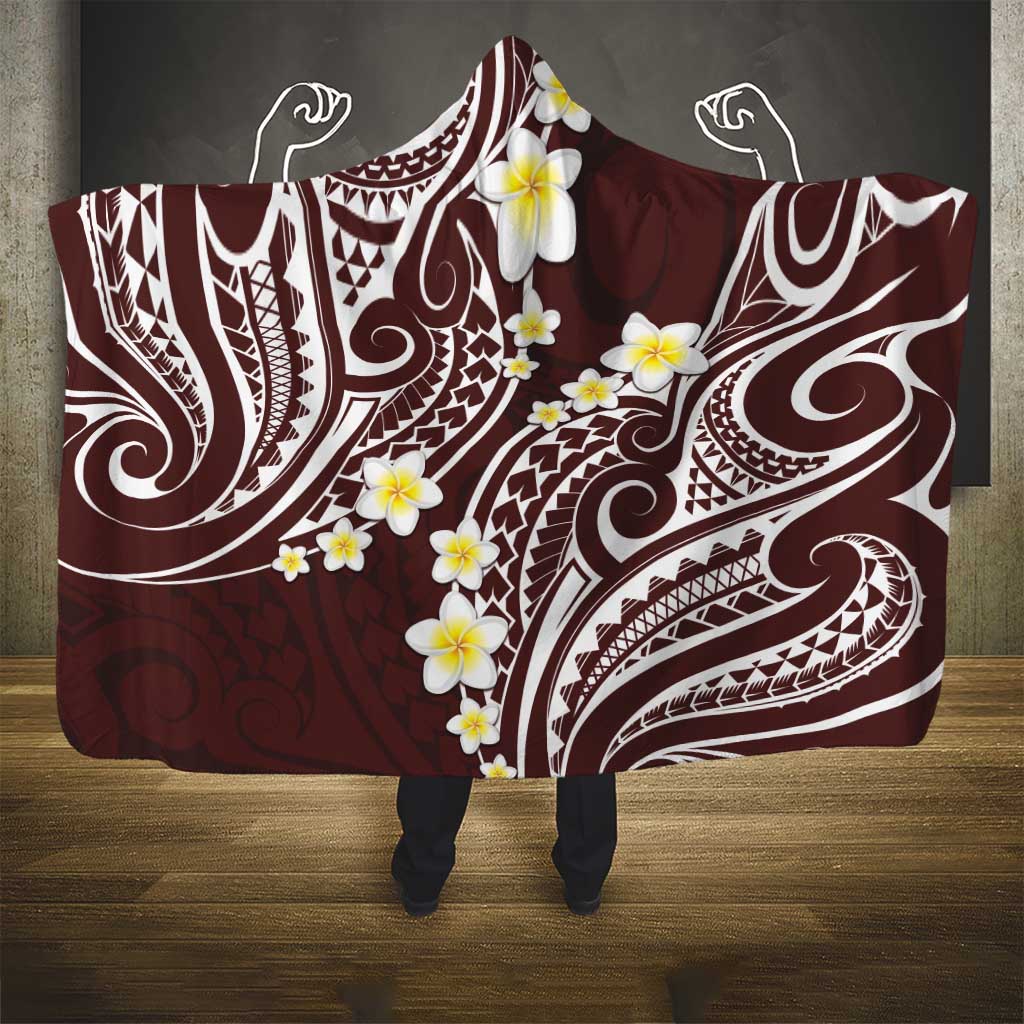 Plumeria With Oxblood Polynesian Tattoo Pattern Hooded Blanket LT05 - Polynesian Pride