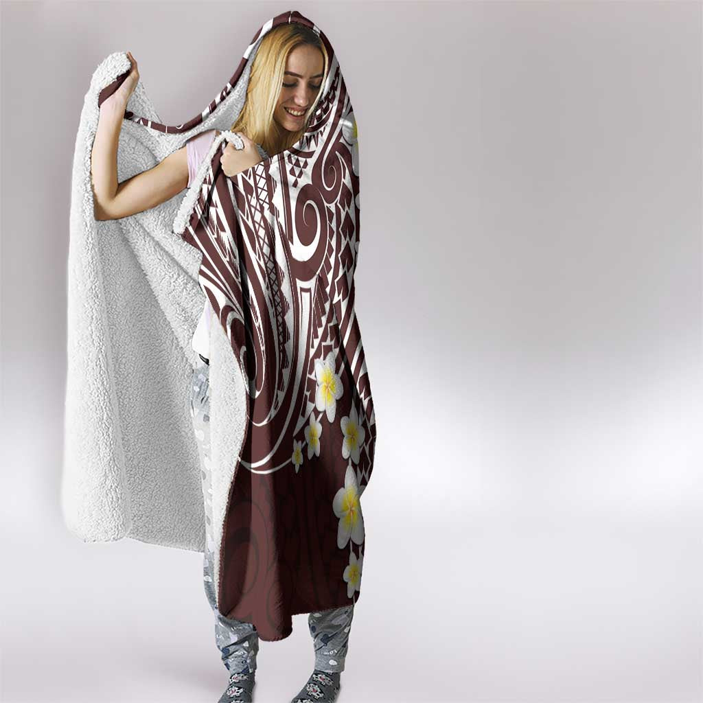 Plumeria With Oxblood Polynesian Tattoo Pattern Hooded Blanket LT05 - Polynesian Pride