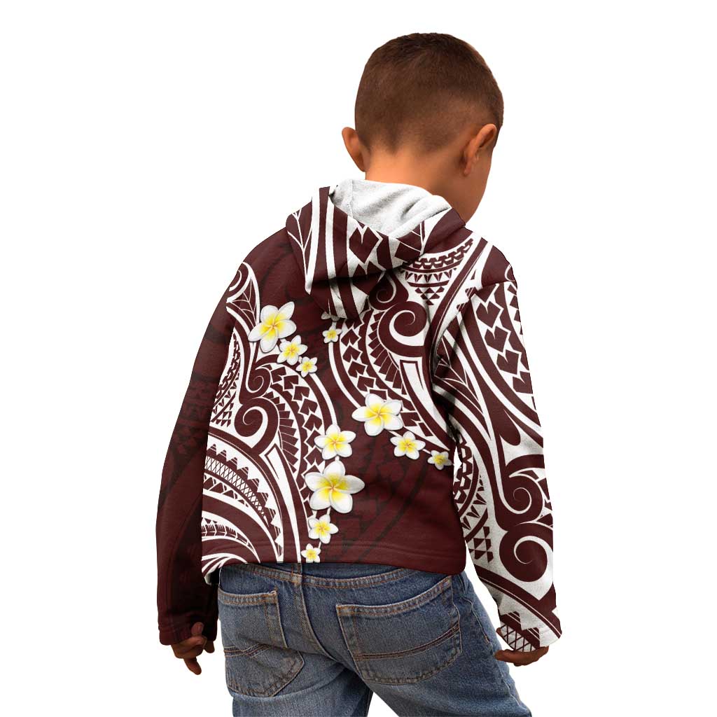 Plumeria With Oxblood Polynesian Tattoo Pattern Kid Hoodie