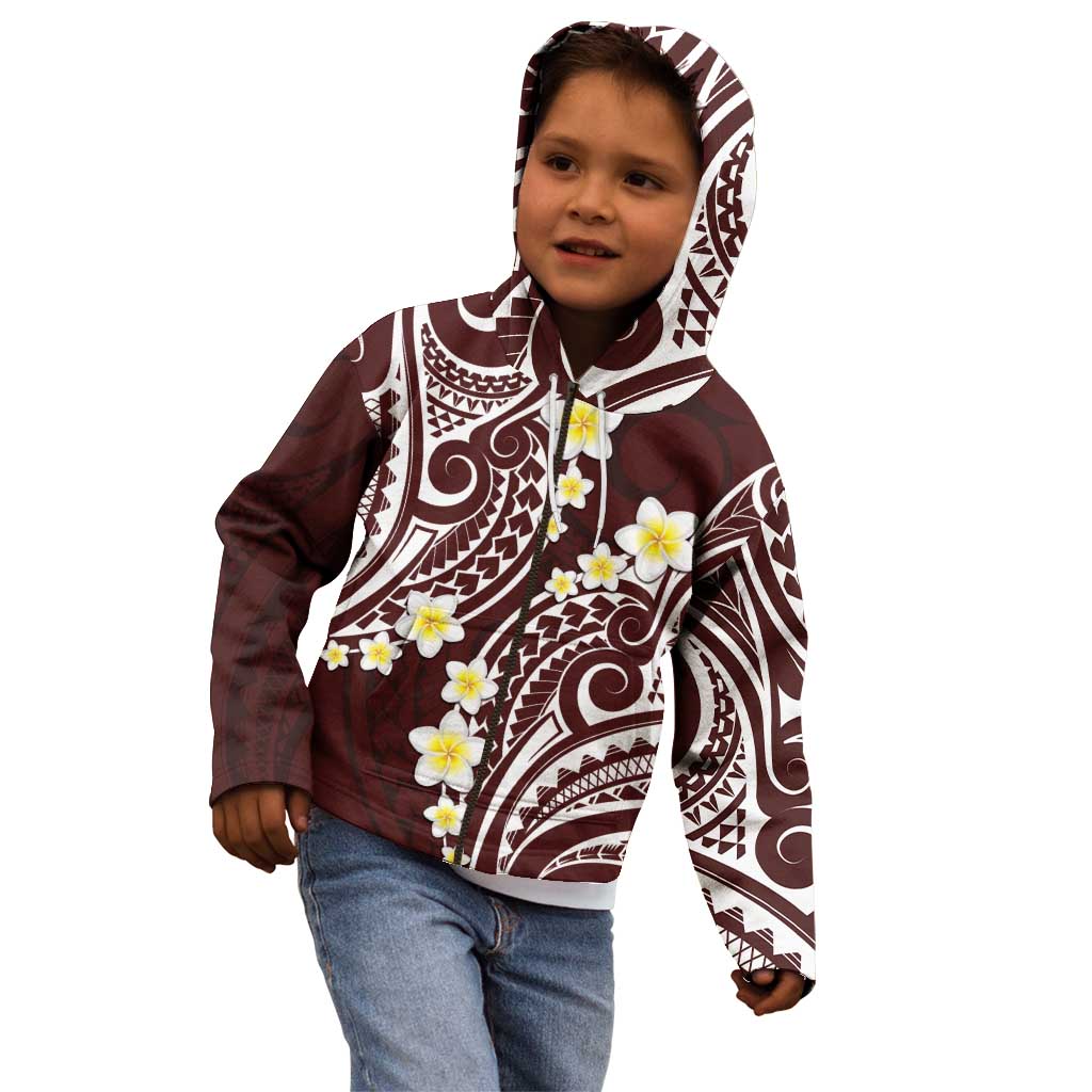 Plumeria With Oxblood Polynesian Tattoo Pattern Kid Hoodie