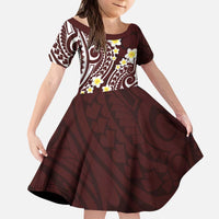 Plumeria With Oxblood Polynesian Tattoo Pattern Kid Short Sleeve Dress