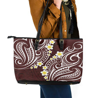Plumeria With Oxblood Polynesian Tattoo Pattern Leather Tote Bag LT05 - Polynesian Pride