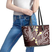 Plumeria With Oxblood Polynesian Tattoo Pattern Leather Tote Bag LT05 - Polynesian Pride