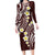 Plumeria With Oxblood Polynesian Tattoo Pattern Long Sleeve Bodycon Dress