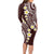 Plumeria With Oxblood Polynesian Tattoo Pattern Long Sleeve Bodycon Dress