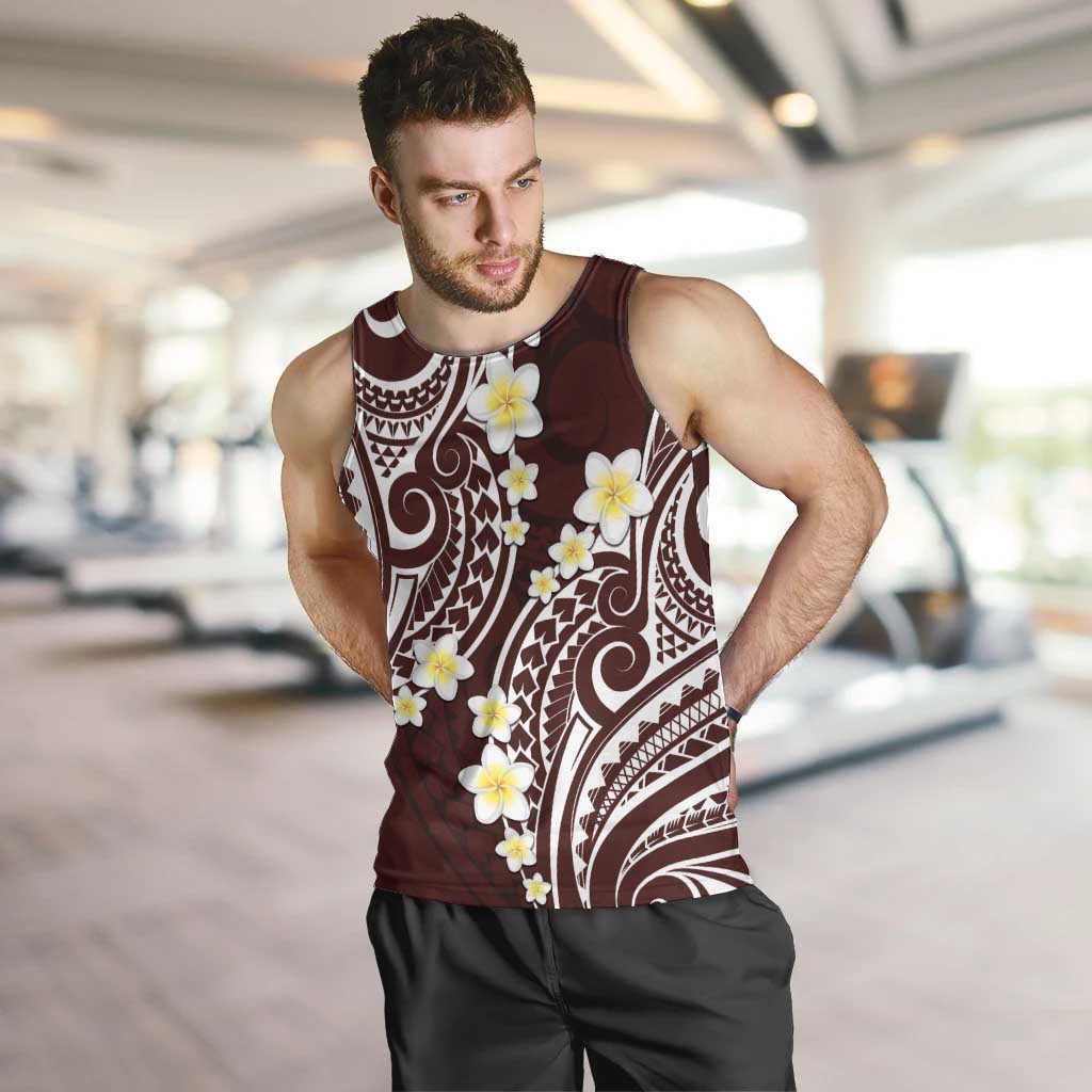 Plumeria With Oxblood Polynesian Tattoo Pattern Men Tank Top LT05 Red - Polynesian Pride