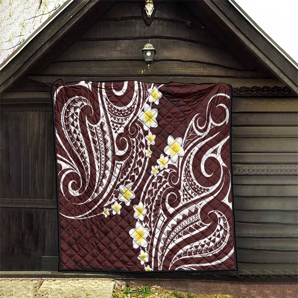Plumeria With Oxblood Polynesian Tattoo Pattern Quilt