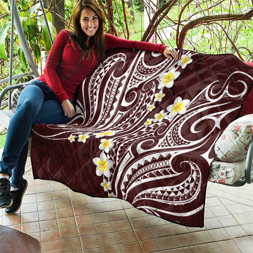 Plumeria With Oxblood Polynesian Tattoo Pattern Quilt