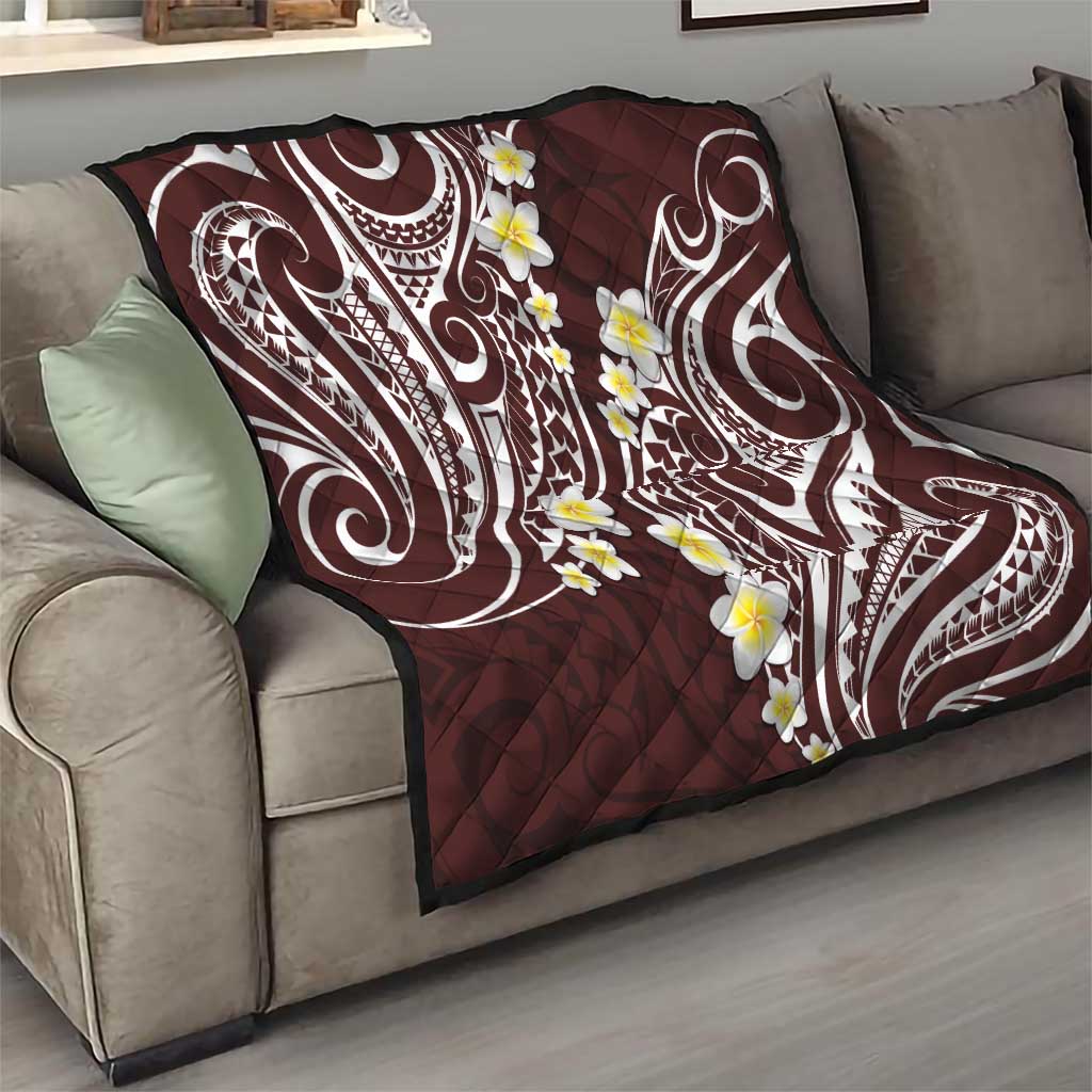 Plumeria With Oxblood Polynesian Tattoo Pattern Quilt