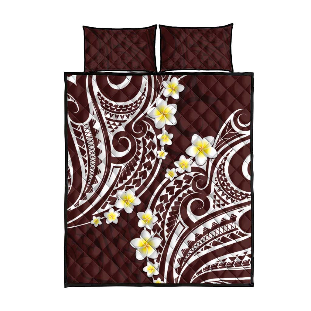 Plumeria With Oxblood Polynesian Tattoo Pattern Quilt Bed Set LT05 - Polynesian Pride