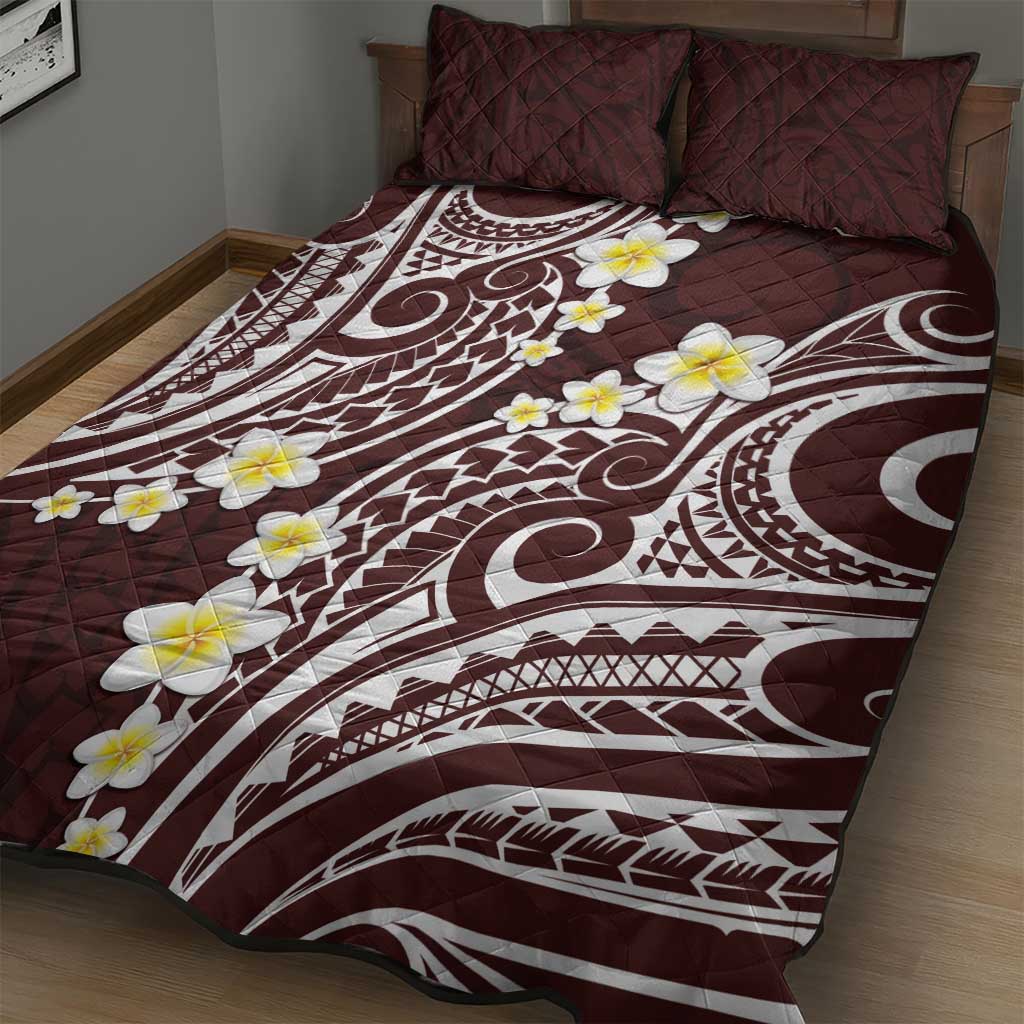 Plumeria With Oxblood Polynesian Tattoo Pattern Quilt Bed Set LT05 - Polynesian Pride
