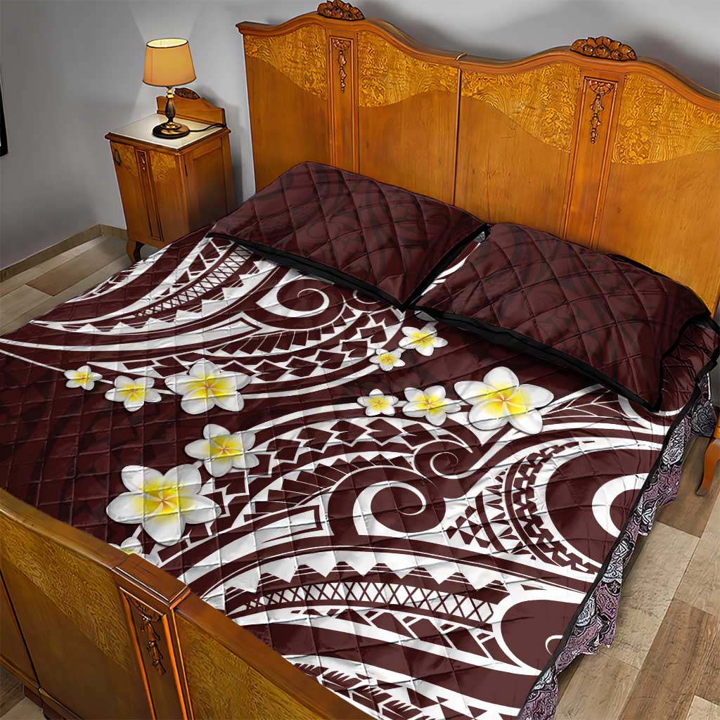 Plumeria With Oxblood Polynesian Tattoo Pattern Quilt Bed Set LT05 - Polynesian Pride