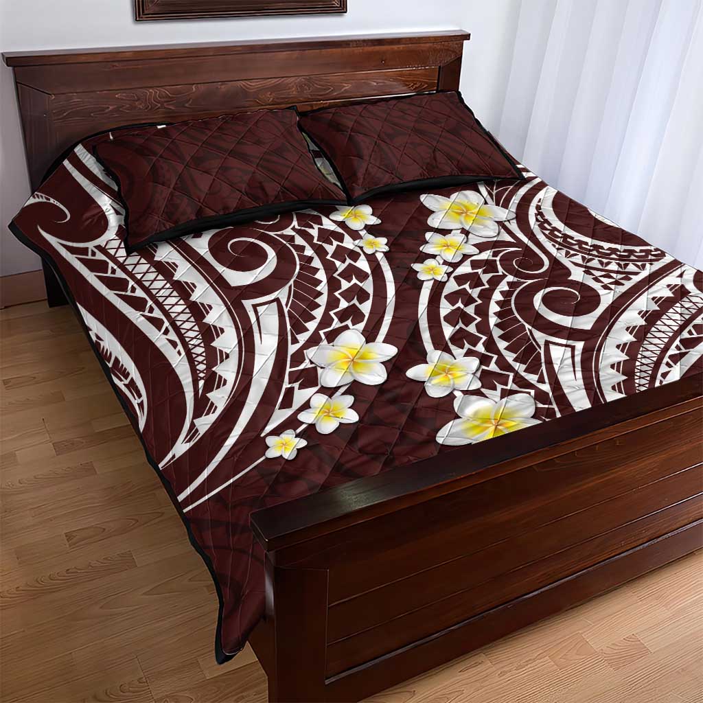 Plumeria With Oxblood Polynesian Tattoo Pattern Quilt Bed Set LT05 - Polynesian Pride