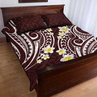 Plumeria With Oxblood Polynesian Tattoo Pattern Quilt Bed Set LT05 - Polynesian Pride