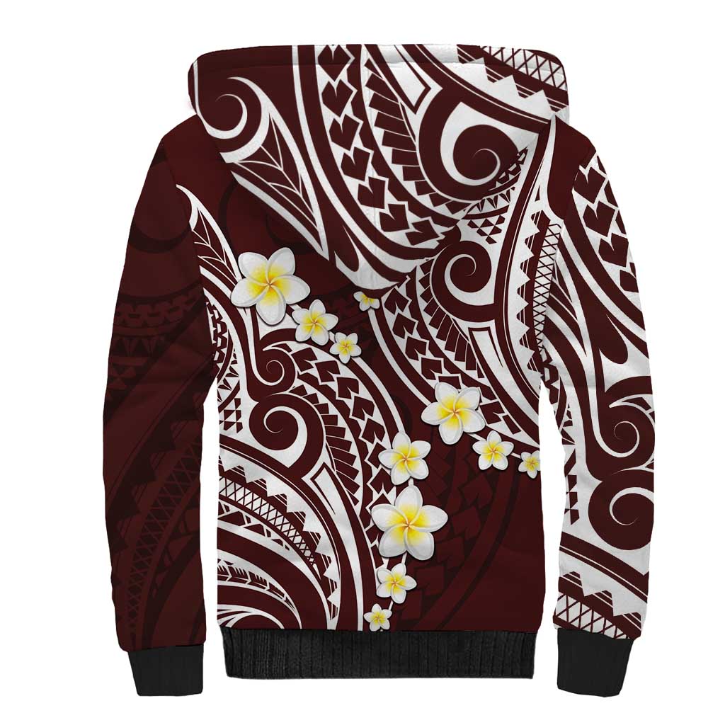 Plumeria With Oxblood Polynesian Tattoo Pattern Sherpa Hoodie LT05 - Polynesian Pride