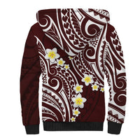 Plumeria With Oxblood Polynesian Tattoo Pattern Sherpa Hoodie LT05 - Polynesian Pride