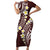 Plumeria With Oxblood Polynesian Tattoo Pattern Short Sleeve Bodycon Dress