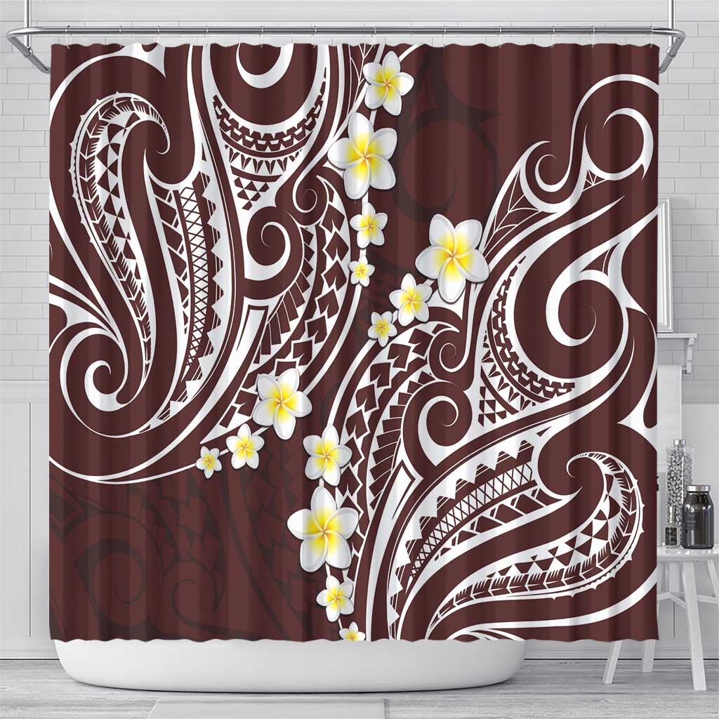 Plumeria With Oxblood Polynesian Tattoo Pattern Shower Curtain