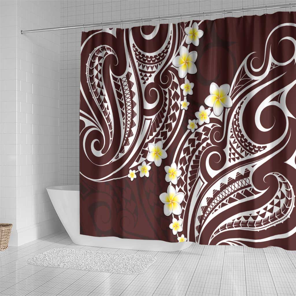 Plumeria With Oxblood Polynesian Tattoo Pattern Shower Curtain