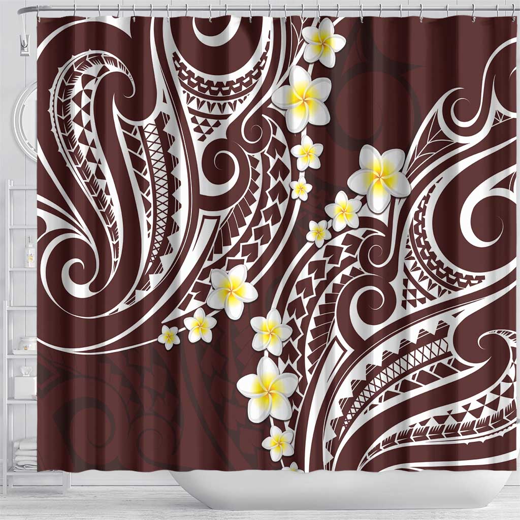 Plumeria With Oxblood Polynesian Tattoo Pattern Shower Curtain
