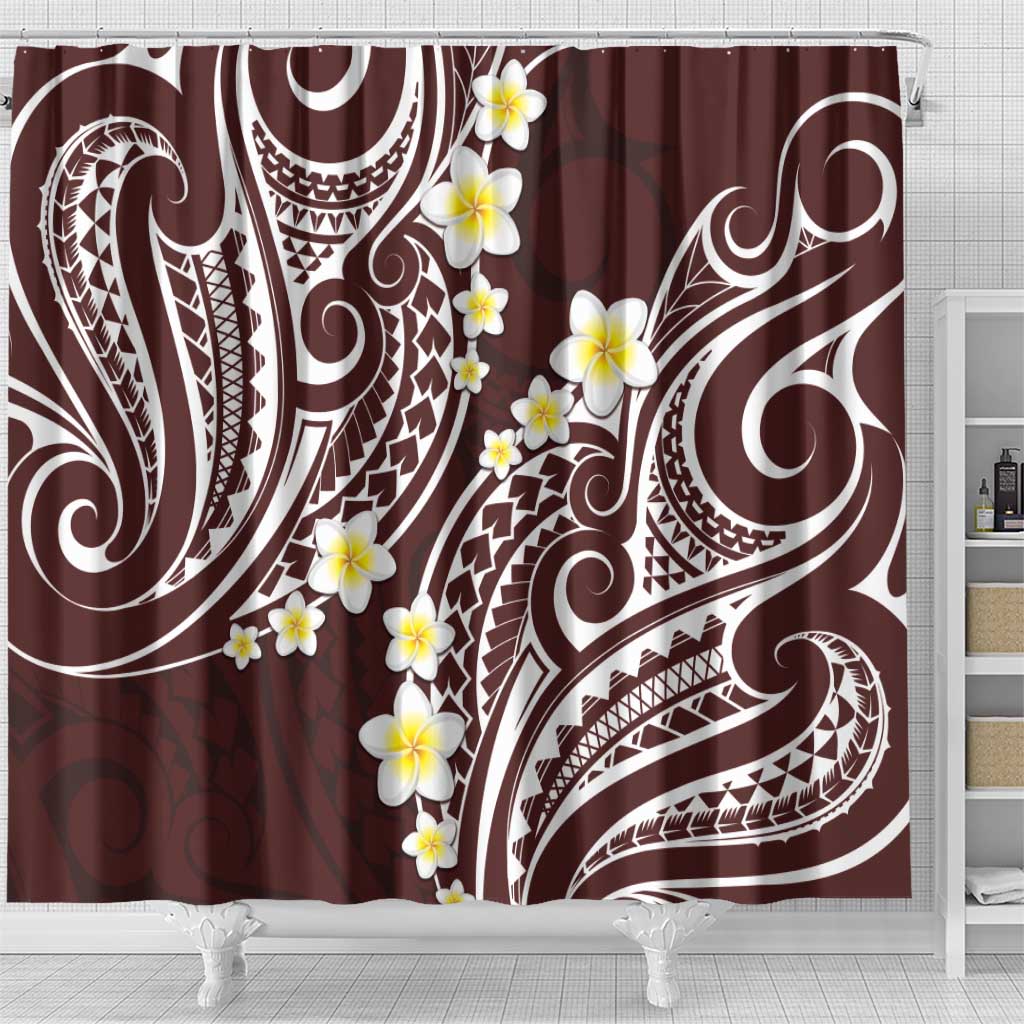Plumeria With Oxblood Polynesian Tattoo Pattern Shower Curtain