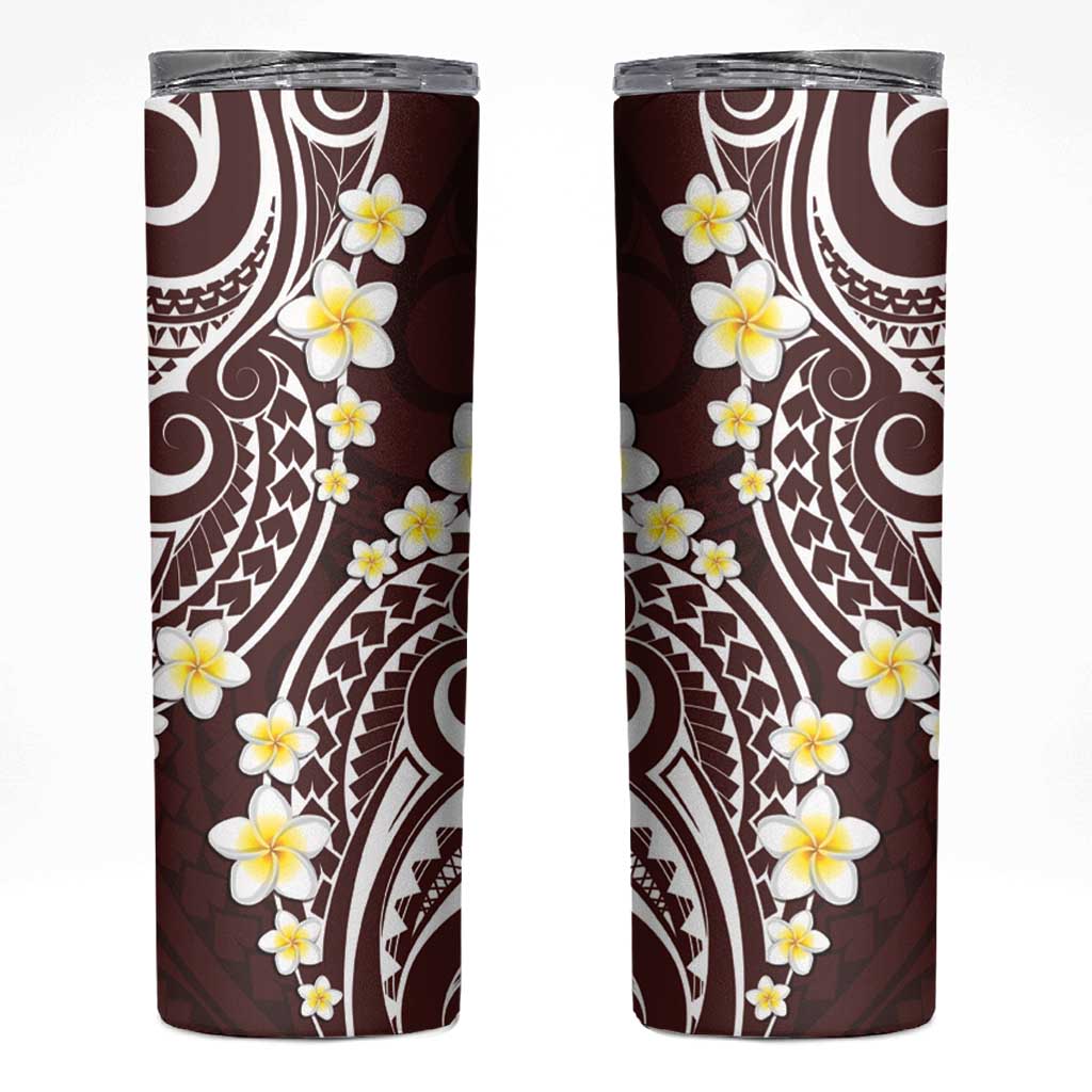 Plumeria With Oxblood Polynesian Tattoo Pattern Skinny Tumbler LT05 Red - Polynesian Pride