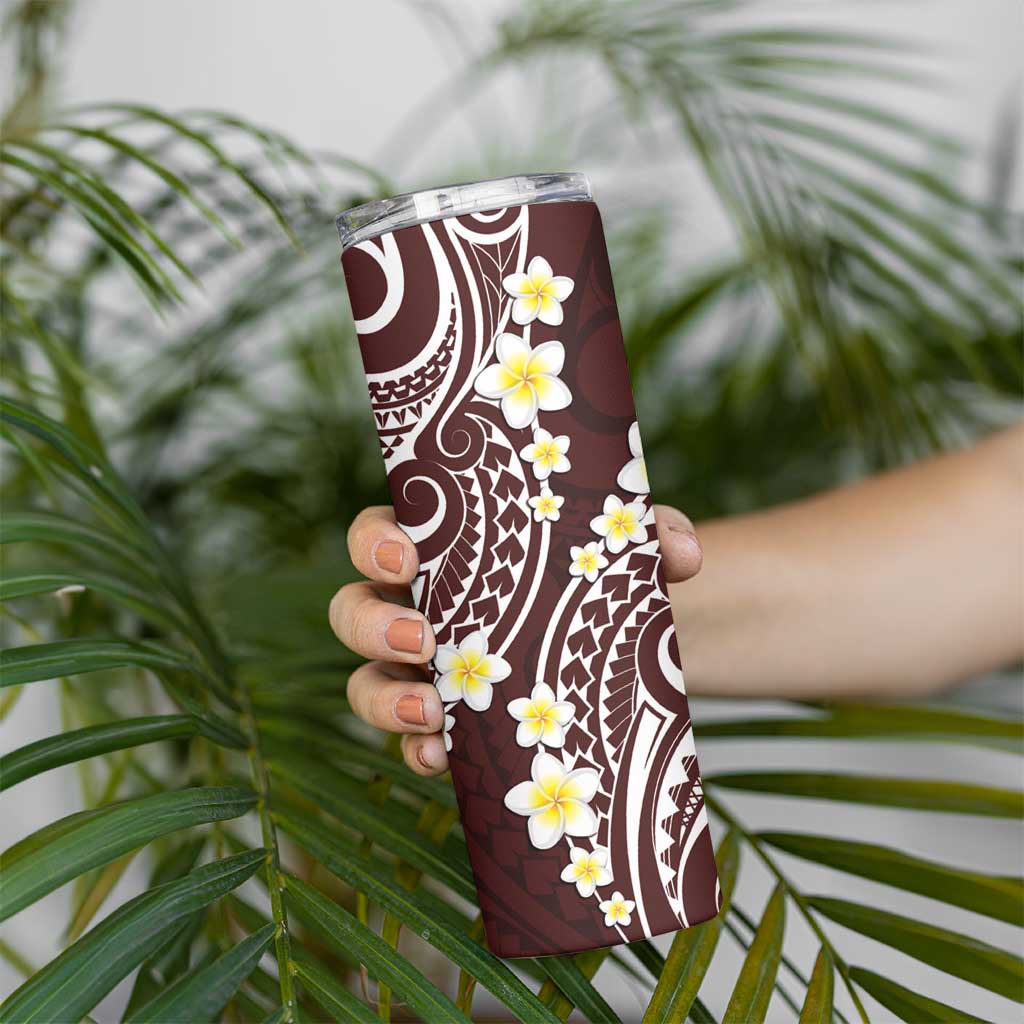 Plumeria With Oxblood Polynesian Tattoo Pattern Skinny Tumbler LT05 - Polynesian Pride