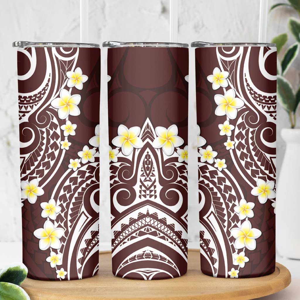 Plumeria With Oxblood Polynesian Tattoo Pattern Skinny Tumbler LT05 - Polynesian Pride