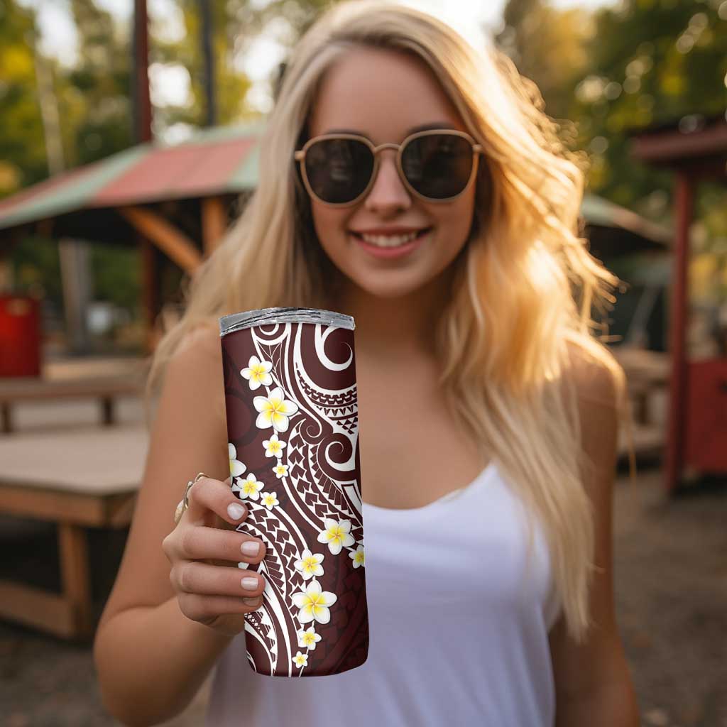 Plumeria With Oxblood Polynesian Tattoo Pattern Skinny Tumbler LT05 - Polynesian Pride