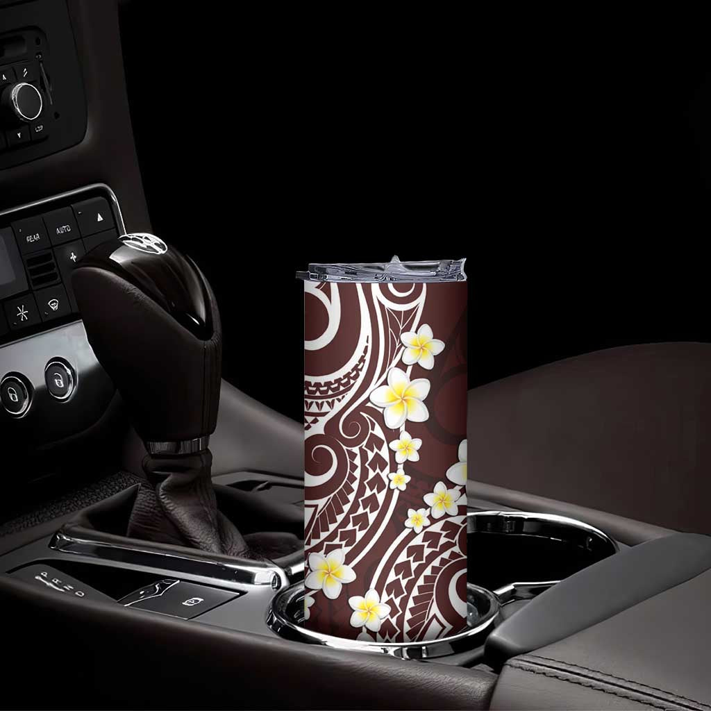 Plumeria With Oxblood Polynesian Tattoo Pattern Skinny Tumbler LT05 - Polynesian Pride